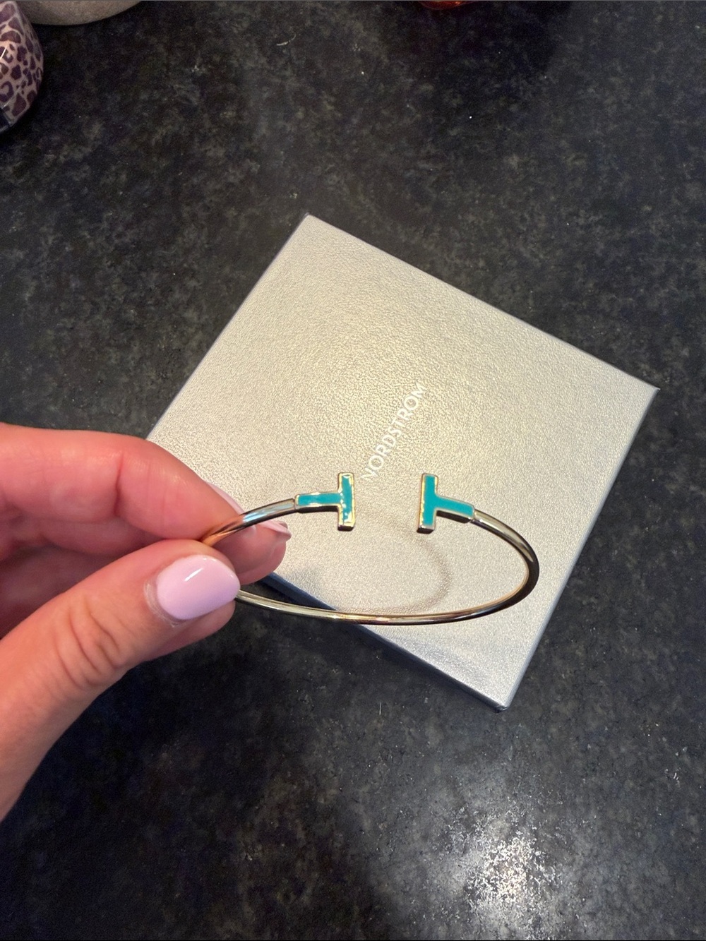 Tiffany Gold Open Cuff Bracelet with Turquoise T-Ends